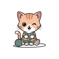 Adorable Kitten with Yarn Ball