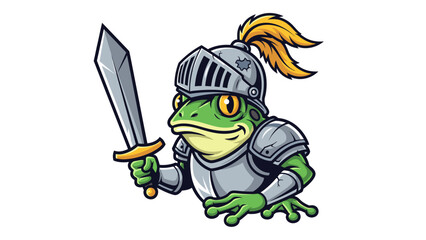 Cartoon knight frog holding sword isolated on white background