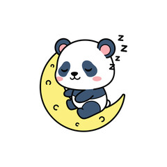 Sleepy Panda on the Moon - Cute Vector Illustration