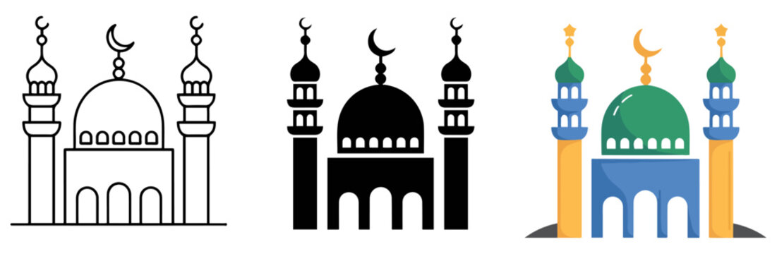 islamic mosque crescent moon icon set