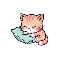 Cute Kitten Sleeping on Pillow Vector Illustration