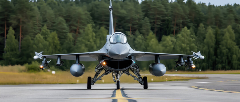 F-16 falcon fighter jet on runway ready for takeoff