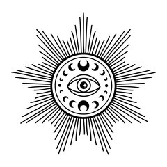 Evil eye set. Eye of Providence. Lineart Vector illustration. Magic celestial witchcraft symbol. Masonic symbol. Hand drawn logo