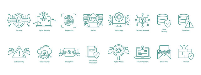Network Security, Data Encryption, and Information Leak Outline Icons