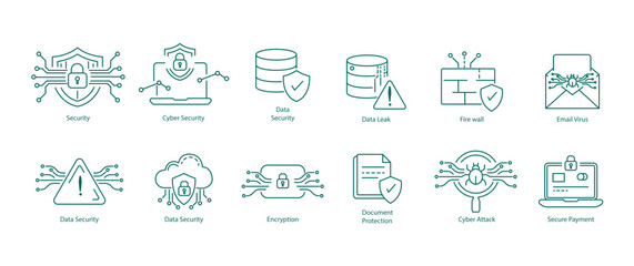 Email Security, Virus Protection, and Data Encryption Vector Symbols