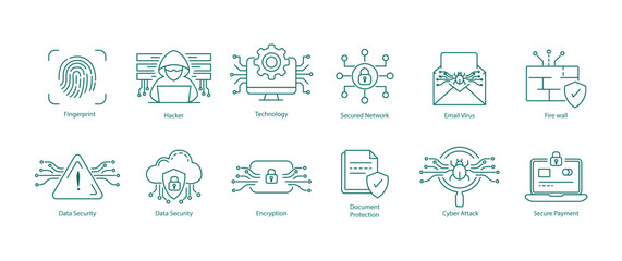 Secured Network Infrastructure and Online Transaction Safety Icons