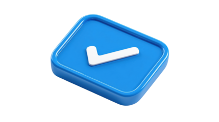 Dynamic tilted blue 3D checkmark icon for verification and successful tasks isolated on transparent background.

