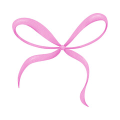 Fototapeta premium Watercolor pink bow, ribbon silk, illustration for design and print.