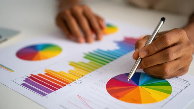 Medium shot showing a marketing specialist arranging discount coupons while analyzing charts to enhance retention through costsaving incentives.