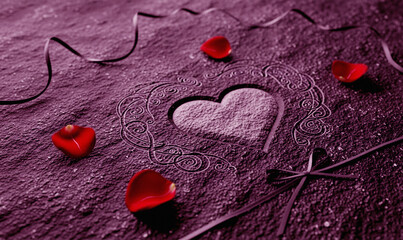 light pink rough grainy stone texture happy valentines day background. Valentine's day design card. Holiday banner, web poster, flyer, color brochure 