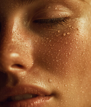 Woman's sweating skin showing water droplets, macro detail