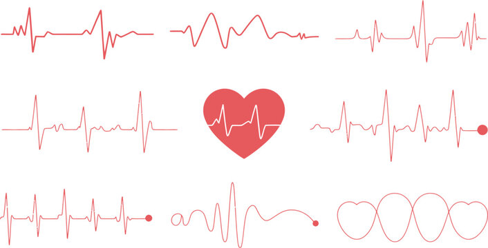 Heartbeat ecg ekg red heart medical illustration