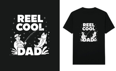 Naklejka premium Reel Cool Dad Fishing T shirt Typography Design