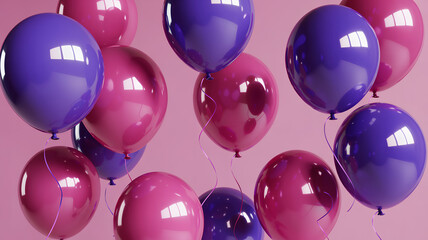 Pink and Purple Balloons on Pastel Background for Birthday, Party, Greeting or Celebration Design
