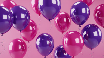 Pink and Purple Balloons on Pastel Background for Birthday, Party, Greeting or Celebration Design