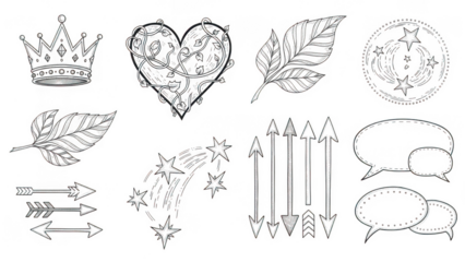 Collection of symbols and shapes isolated on transparent background