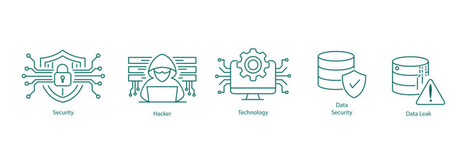 Comprehensive cybersecurity and data leak icon collection