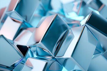 Geometric metallic cubes and hexagons in futuristic design for contemporary art and decor