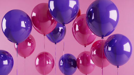 Pink and Purple Balloons on Pastel Background for Birthday, Party, Greeting or Celebration Design