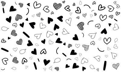 hand drawn heart doodle seamless pattern background, black heart sketch love repeating texture design, romantic heart doodle pattern wallpaper background