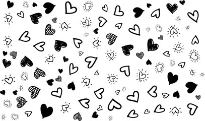 hand drawn heart seamless pattern black white background, love doodle hearts repeating texture design, romantic heart sketch pattern wallpaper