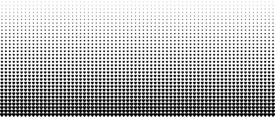 Halftone vector texture of gradient black geometric hearts. Seamless love pattern with fading. Abstract tech smooth transition for background and background. Gradient mesh with transition.