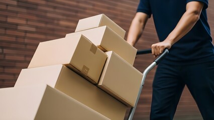 Urban Delivery Dolly Cart Cardboard Boxes E-Commerce Logistics Concept