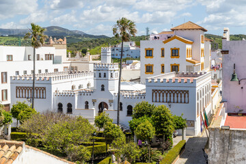 Tarifa, Spain - April 18, 2025: Streets of the historic center of Tarifa during the Holy Week festivities in Tarifa, Spain