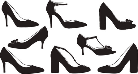 Women's day high heel shoe silhouettes isolated on transparent background