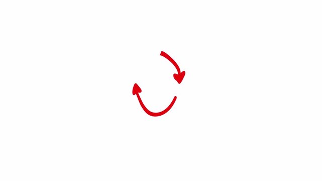animated red arrow as a recycle icon scribble animation 4k transparent background.