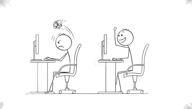 Two Stick Figures Working on Computers.