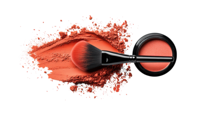 Makeup Powder with Brush on a Transparent Background