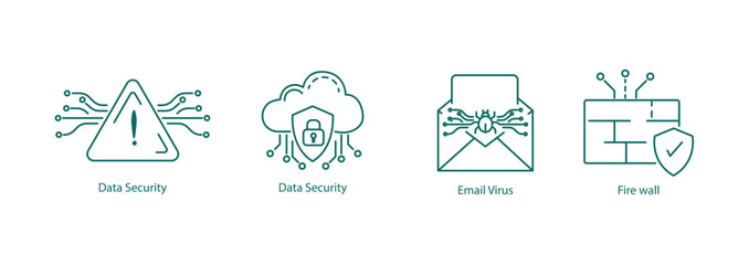 Cybersecurity icon set for email virus and data protection