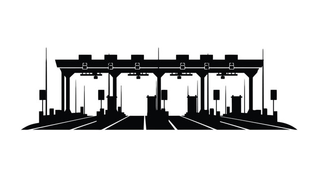 Black silhouette of a toll booth on a isolated on white background