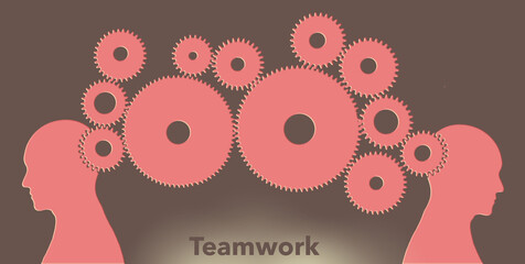 Colleagues put their heads together to solve a business problem in a 3-d illustration about business teams.