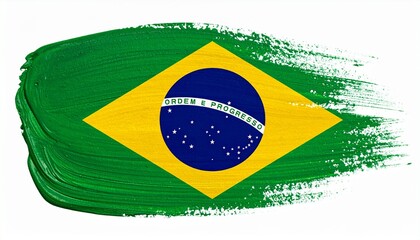 Brushstroke Brazilian Flag with Green Field and Yellow Diamond