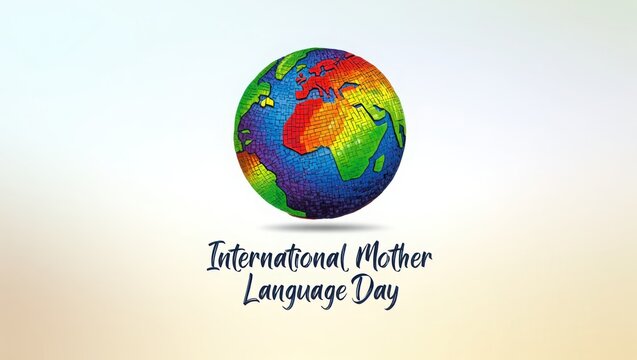 Vibrant globe celebrating international mother language day with colorful text