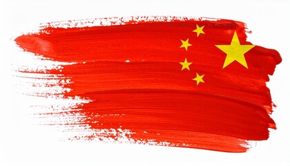 Brushstroke Chinese Flag with Red Field and Yellow Stars
