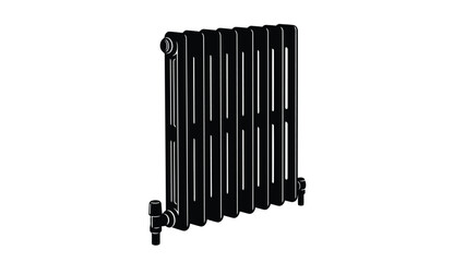 Black cast iron radiator silhouette isolated on white background
