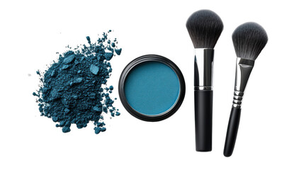 Blue Makeup Powder with Brushes on Transparent Background