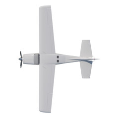 Top view of a sleek white single-engine propeller aircraft isolated on white background