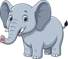 Fototapeta premium Cute smiling cartoon elephant character friendly safari animal illustration isolated on white background vector design for kids branding projects art