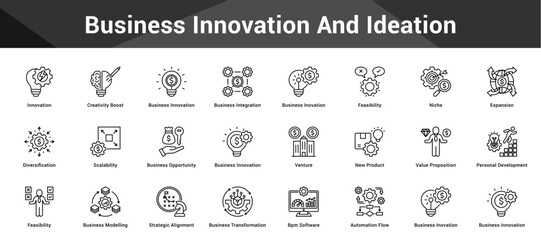 Business Innovation And Ideation Cohesive set of minimalist vector icons representing key ideas with visual clarity © kondesign