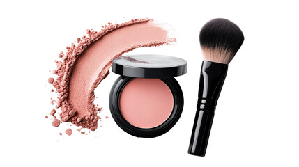 Pink Makeup Powder with Brush on Transparent Background