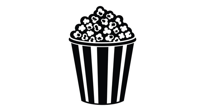 A striking black and white image of a full popcorn bucket a classic movie snack silhouette