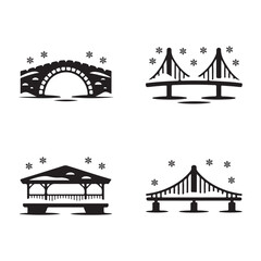 Decorative snowy garden bridge silhouette vector for winter illustration
