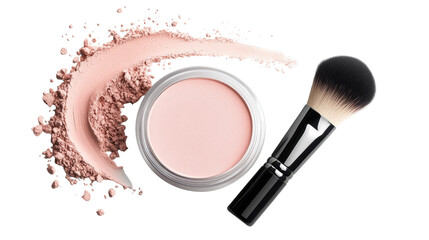 Pink Powder Makeup with Brush on Transparent Background