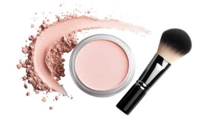 Pink Powder Makeup with Brush on Transparent Background