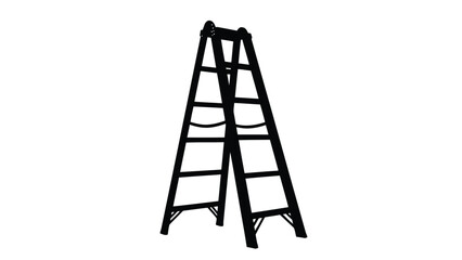 Black silhouette of a folding step ladder on a isolated on white background