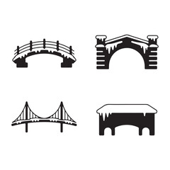 Snow covered curved bridge silhouette vector icon for winter design